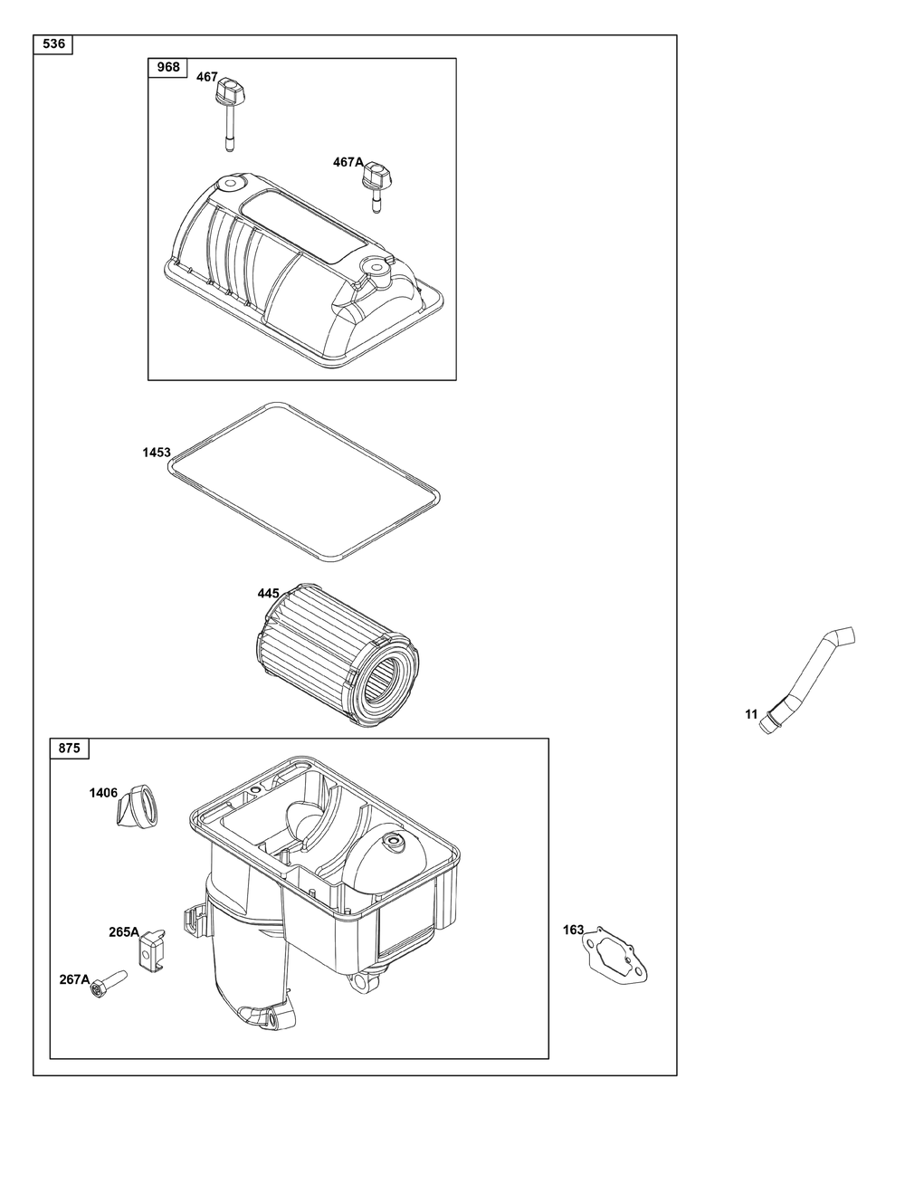 Air Cleaner Group Diagram and Parts List for 25V337-0036-F1 200000 - 399999 Briggs and Stratton Engine